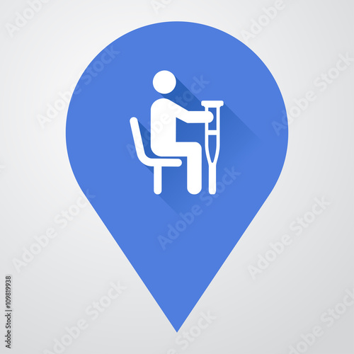 Icono plano localizacion con minusvalido sentado con sombra