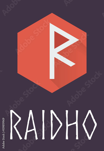 Raidho rune of Elder Futhark in trend flat style. photo