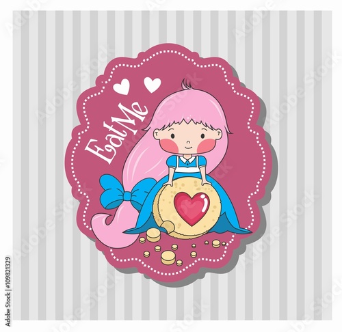 Alice, etiqueta, tag, moldura, kawaii, retro, adesivo, vetor, cookie