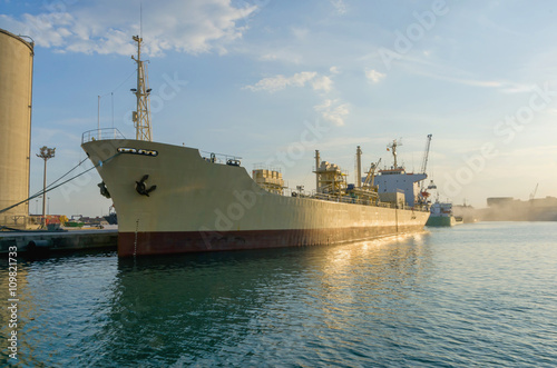 Big cargo ship moored on water