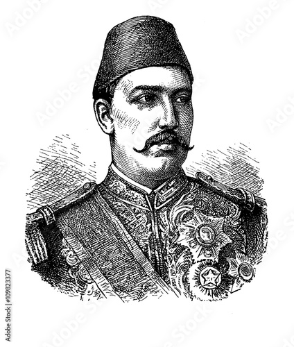 Muhammed Tewfik Pasha of Egypt, engraving portrait middle ' 800 photo
