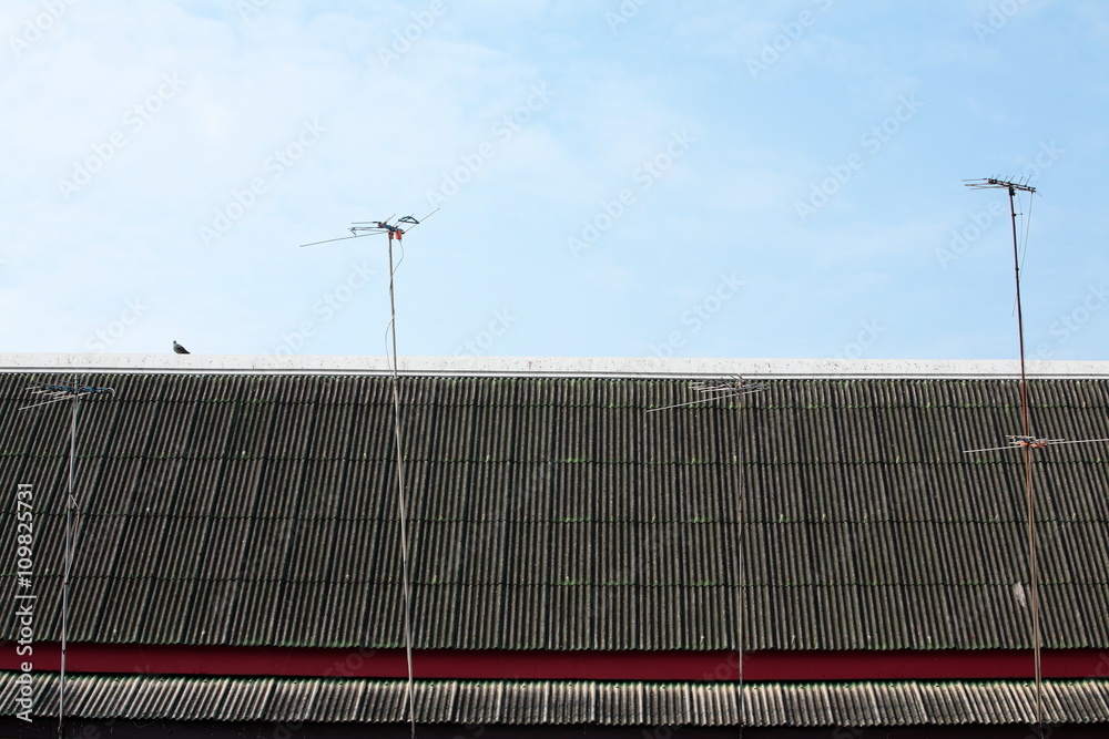 tv antenna on temple roof.