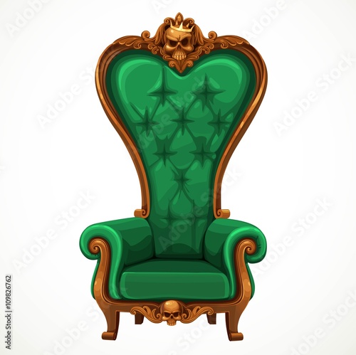  Armchair upholstered in green and high-backed baroque isolated on white background