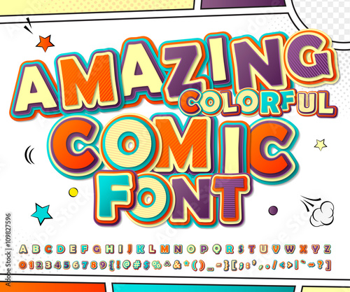 Creative colorful comic font. Comics book, pop art