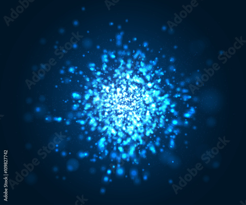 Blue light glare. Cosmic glows, lighting effects with particles
