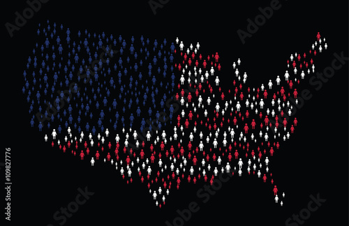 Color USA Map filled with people