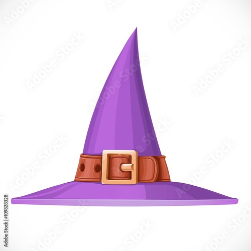 Purple witch hat with a leather belt and shiny buckle isolated o