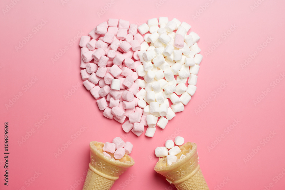 Marshmallows heart and ice-cream cones
Marshmallows heart and ice-cream cones