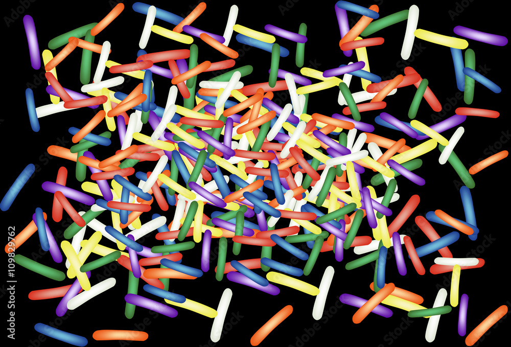 Colorful candy sprinkles illustration on black background