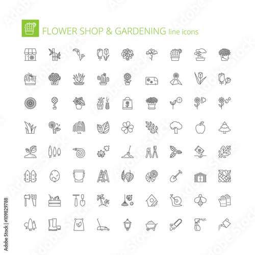 Line icons. Flower shop and gardening