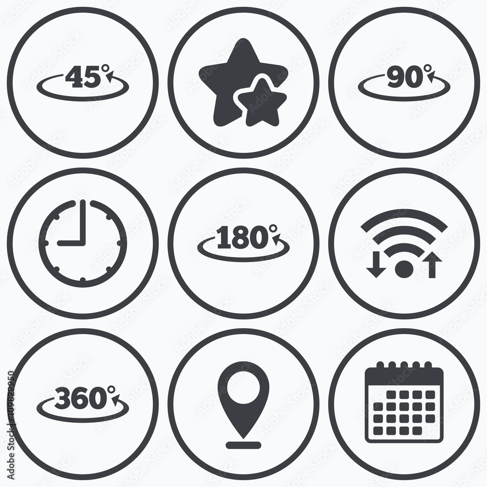 Angle degrees icons. Geometry math signs. Angle degrees icons. Geometry math signs.