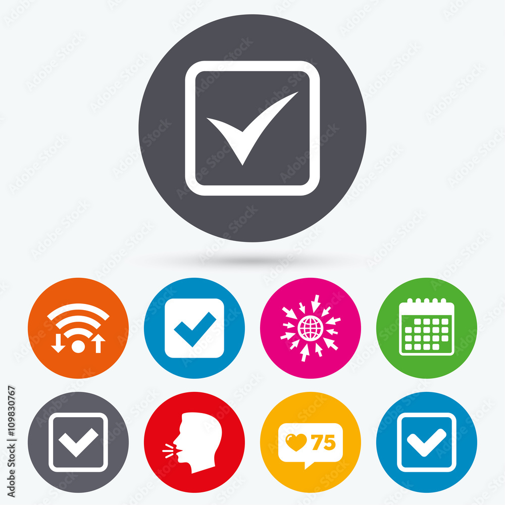 Check signs. Checkbox confirm icons. Check signs. Checkbox confirm icons.