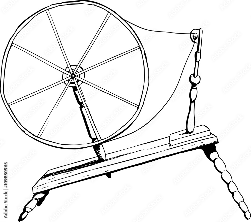 Fotografie Antique Spinning Wheel Outline