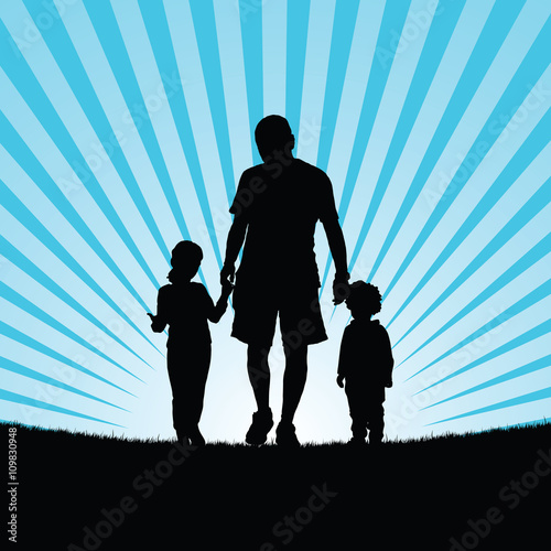 children with dad in nature illustration silhouette