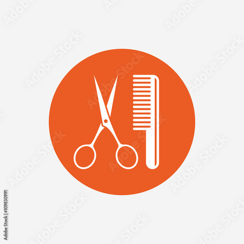 Comb hair with scissors sign icon. Barber symbol