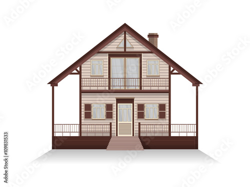 Vector illustration of detailed suburban family house with mansard.