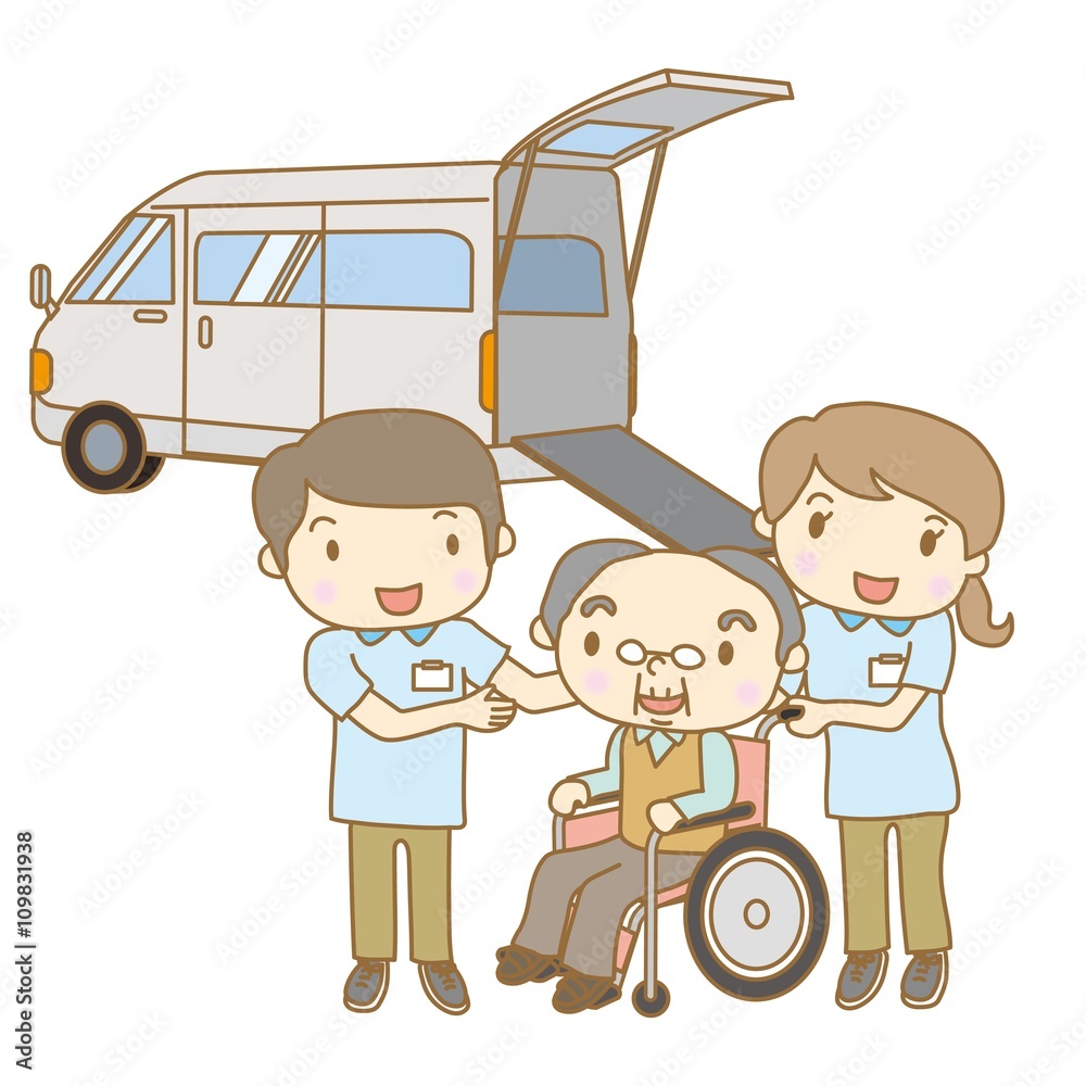 高齢者を送迎する介護スタッフ
