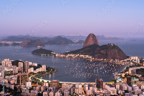 Botafogo Bay and Sugarloaf Mountain in Rio de Janeiro in the Evening