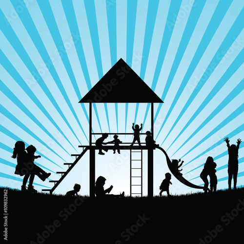 children on toboggan and gadgets for play illustration