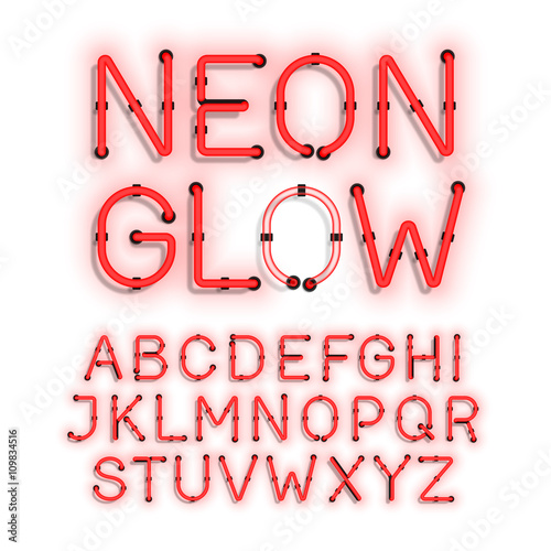 Neon Glow alphabet on white background 