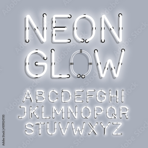 White Neon Glow alphabet 