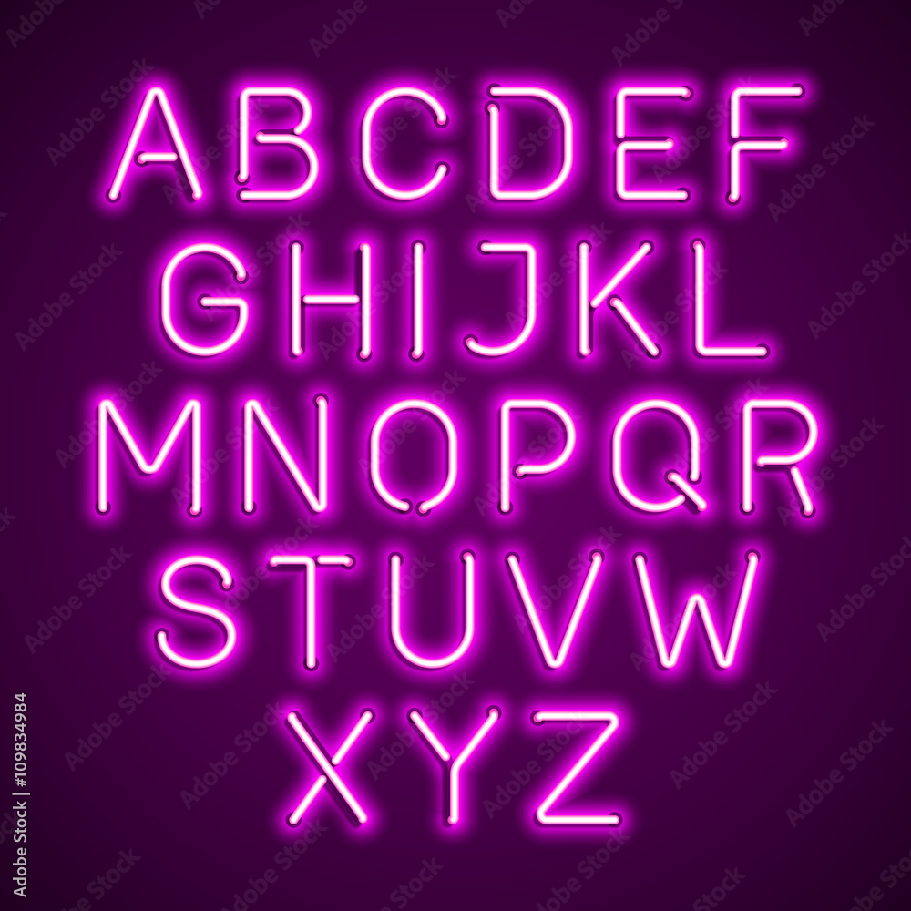 Pink neon light glowing alphabet Pink neon light glowing alphabet