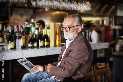 Senior Man Hangout Drinking Alcohol Night Club Concept