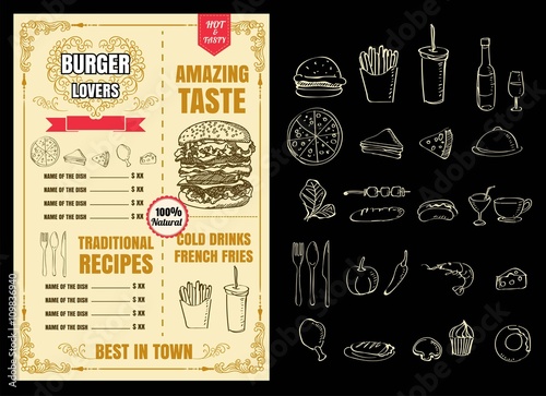 Restaurant Fast Foods menu burger vector format eps10