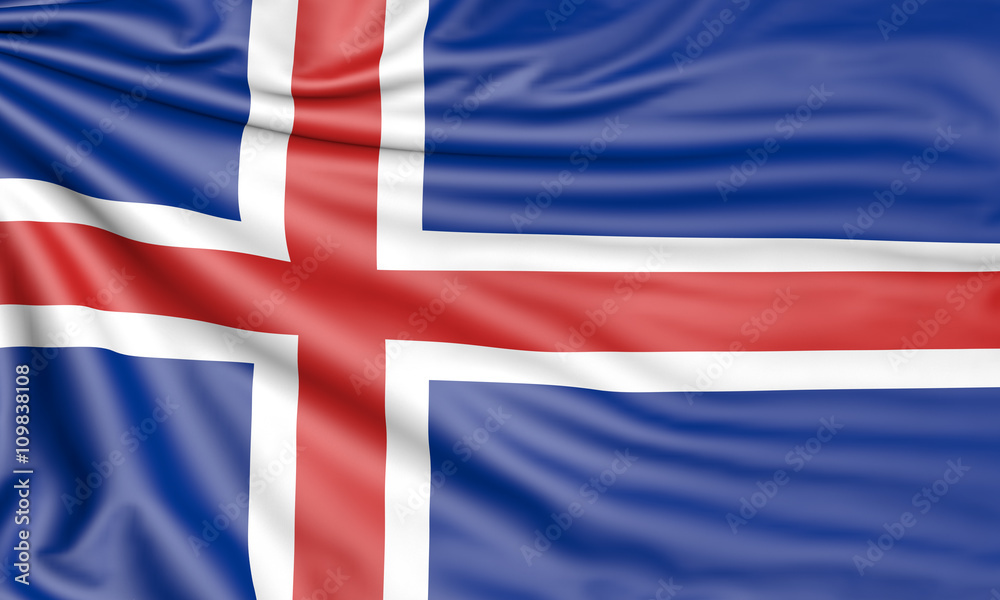 Fototapeta premium Flag of Iceland, 3d illustration with fabric texture