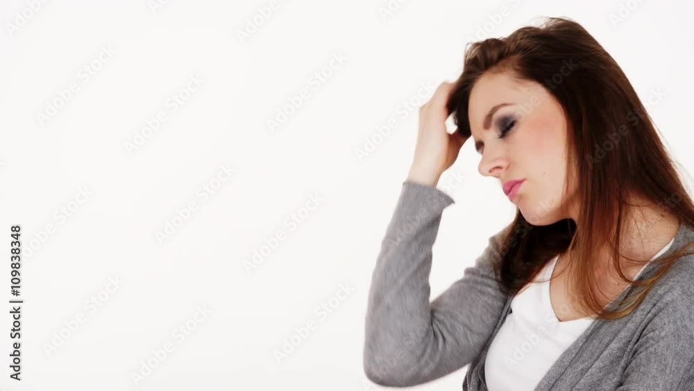 Woman suffering from headache migraine pain 4K Woman suffering from headache migraine pain 4K