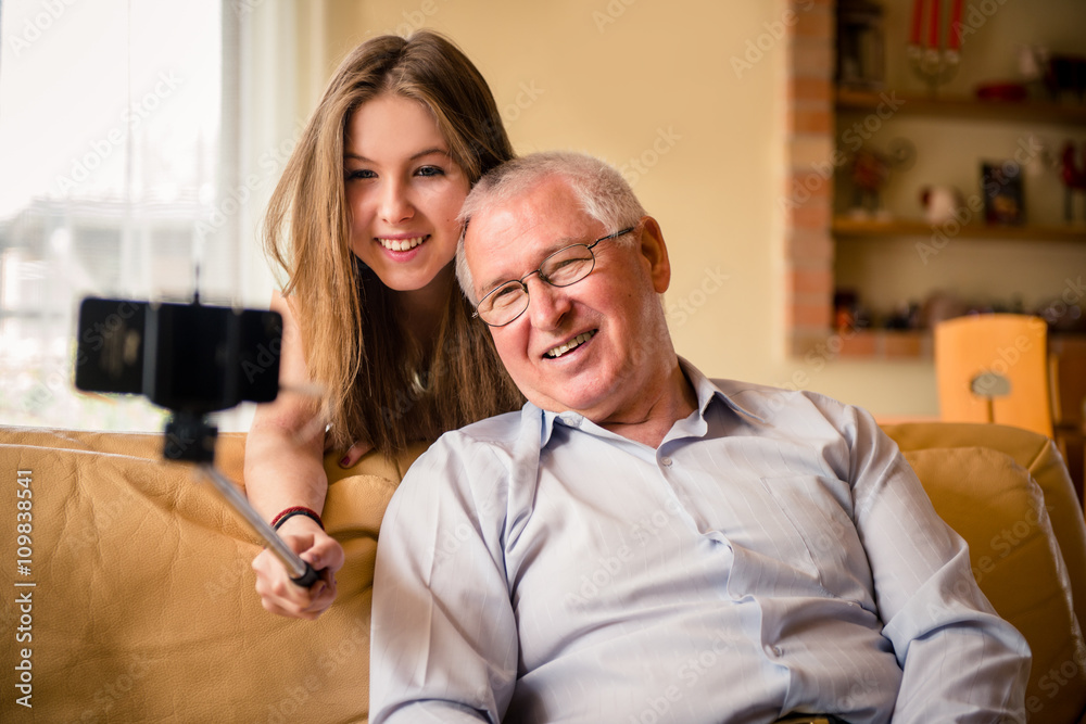 Grandfather with grandchild selfie Grandfather with grandchild selfie