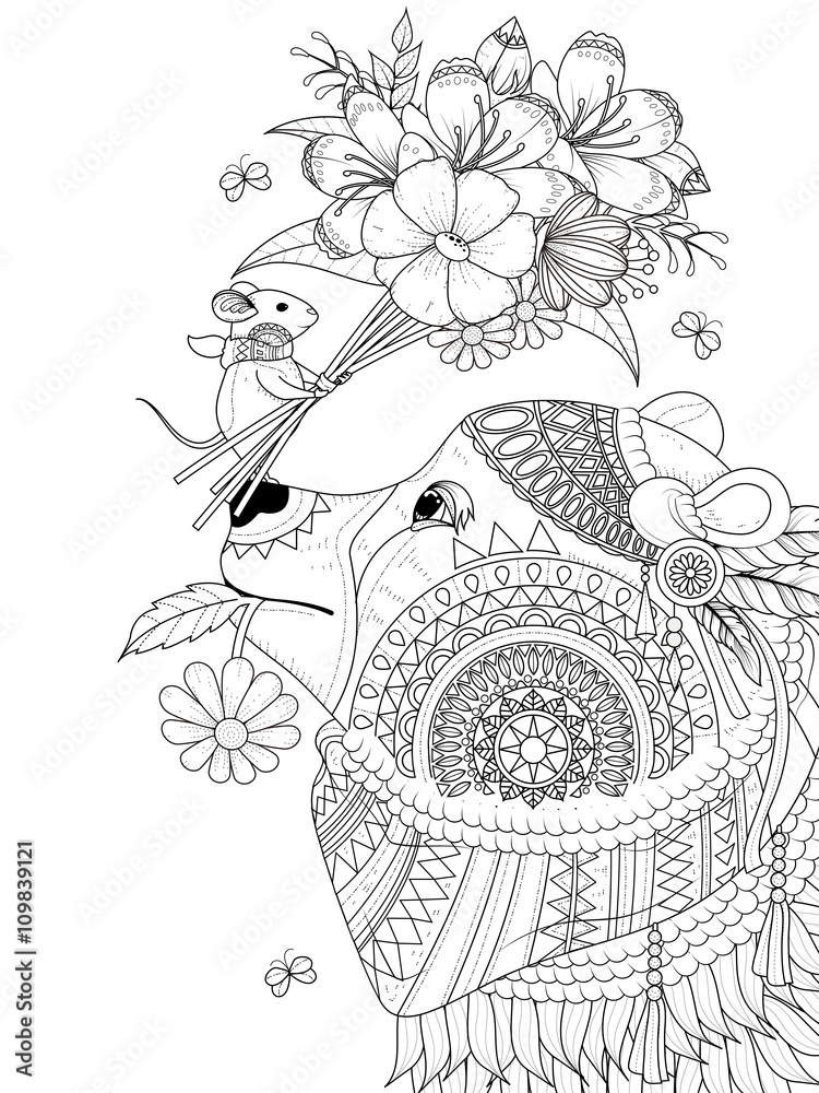 Fototapeta premium bear adult coloring page