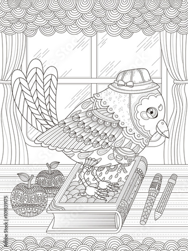 adorable bird adult coloring page