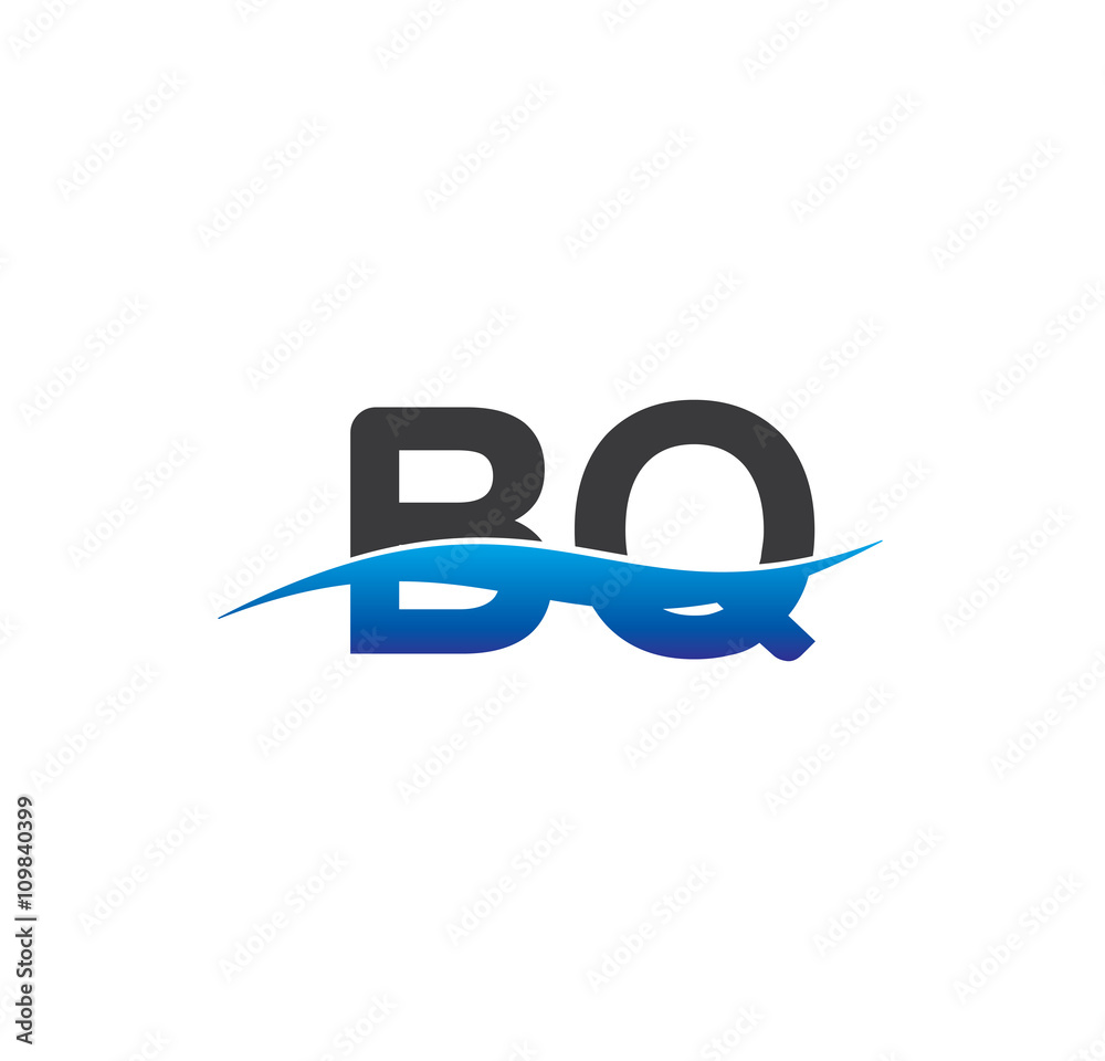 bq initial logo with swoosh blue and grey
