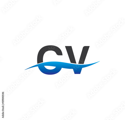 cv initial logo with swoosh blue and grey