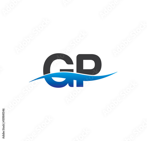 gp initial logo with swoosh blue and grey