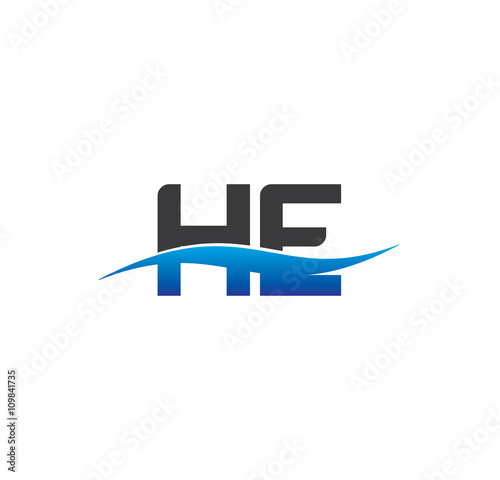 he initial logo with swoosh blue and grey