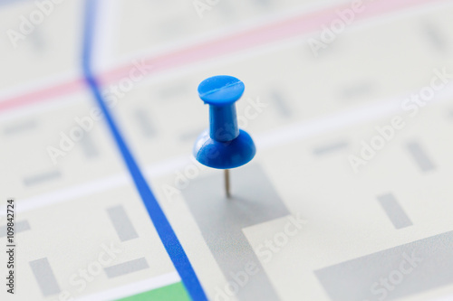 close up of map or city plan with pin