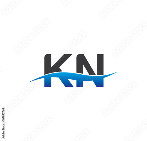 kn initial logo with swoosh blue and grey