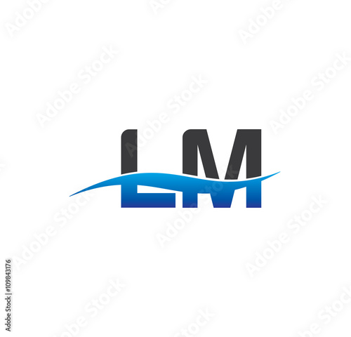 lm initial logo with swoosh blue and grey
