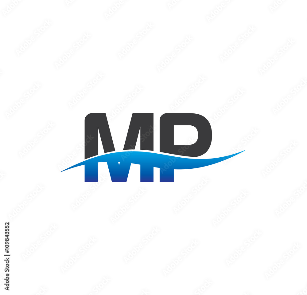 mp initial logo with swoosh blue and grey