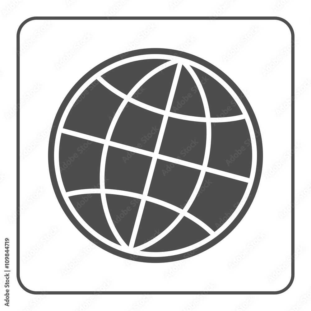 Earth globe icon. Global world sign. Symbol of network, planet, geography, ecology, geology etc. Gray map sign silhouette sphere isolated on white background. Design element. Flat Vector illustration Earth globe icon. Global world sign. Symbol of network, planet, geography, ecology, geology etc. Gray map sign silhouette sphere isolated on white background. Design element. Flat Vector illustration