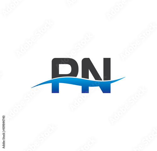 pn initial logo with swoosh blue and grey