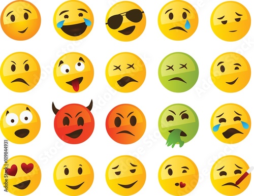 Yellow smiley or emoticon set isolated on white or transparent background
