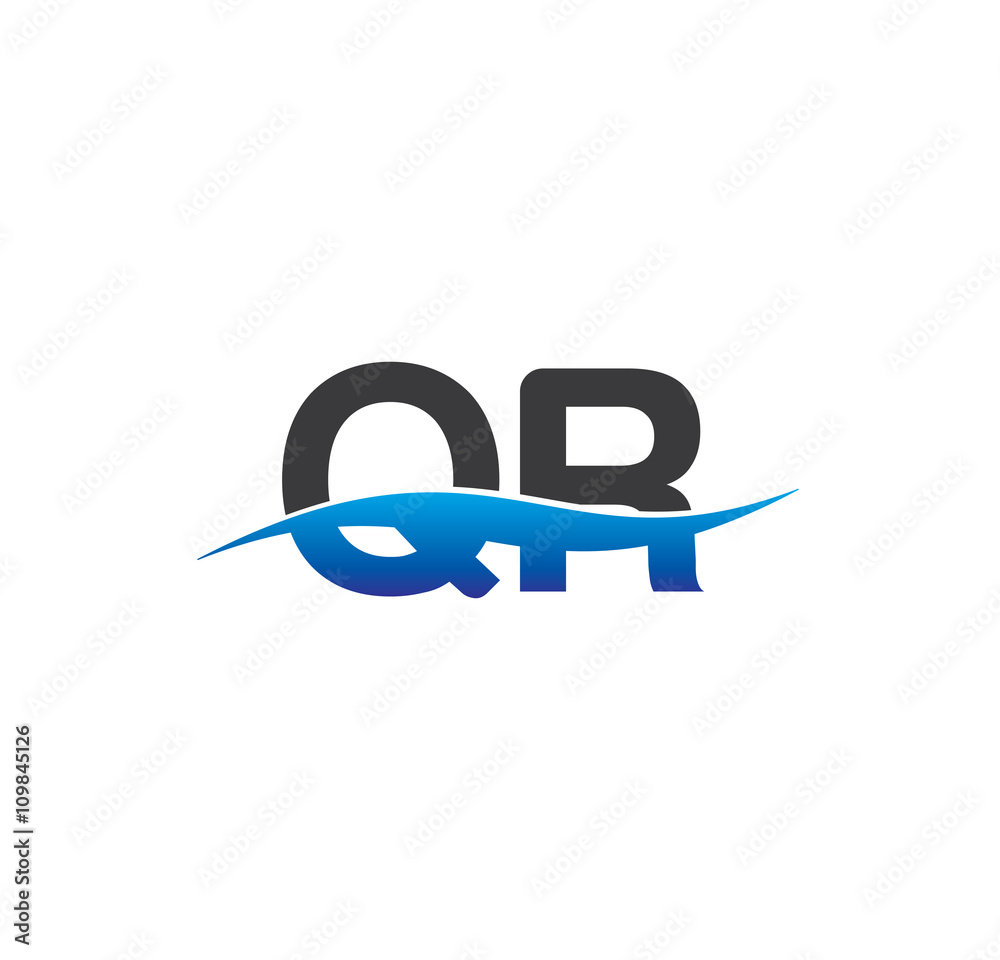 qr initial logo with swoosh blue and grey