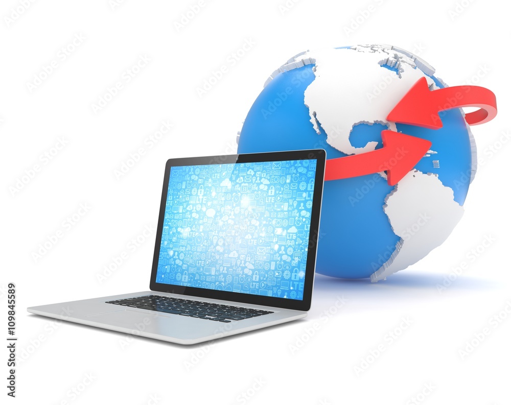 Laptop network and earth globe. 3d rendering. Laptop network and earth globe. 3d rendering.