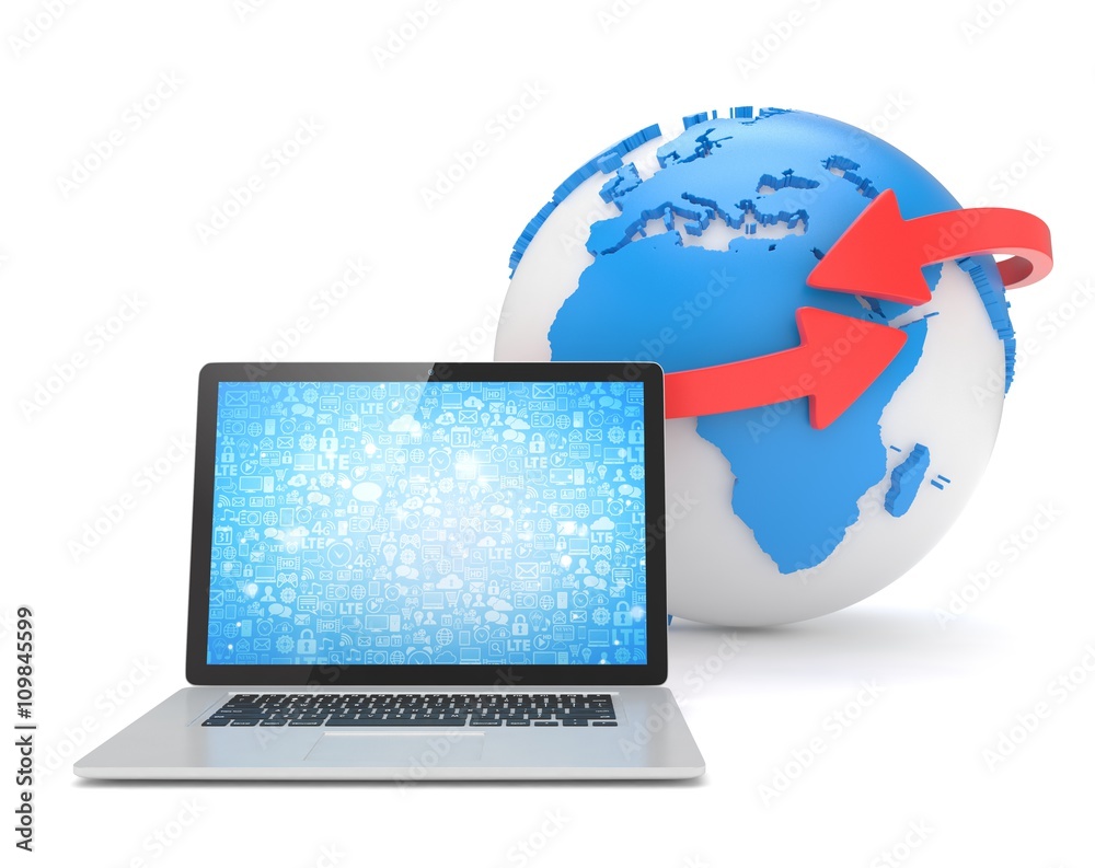 Laptop network and earth globe. 3d rendering. Laptop network and earth globe. 3d rendering.