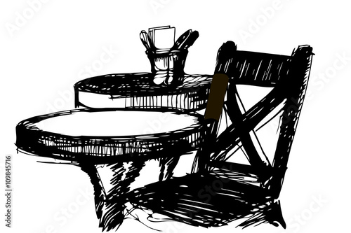 vector sketch of a wooden chair near the round table