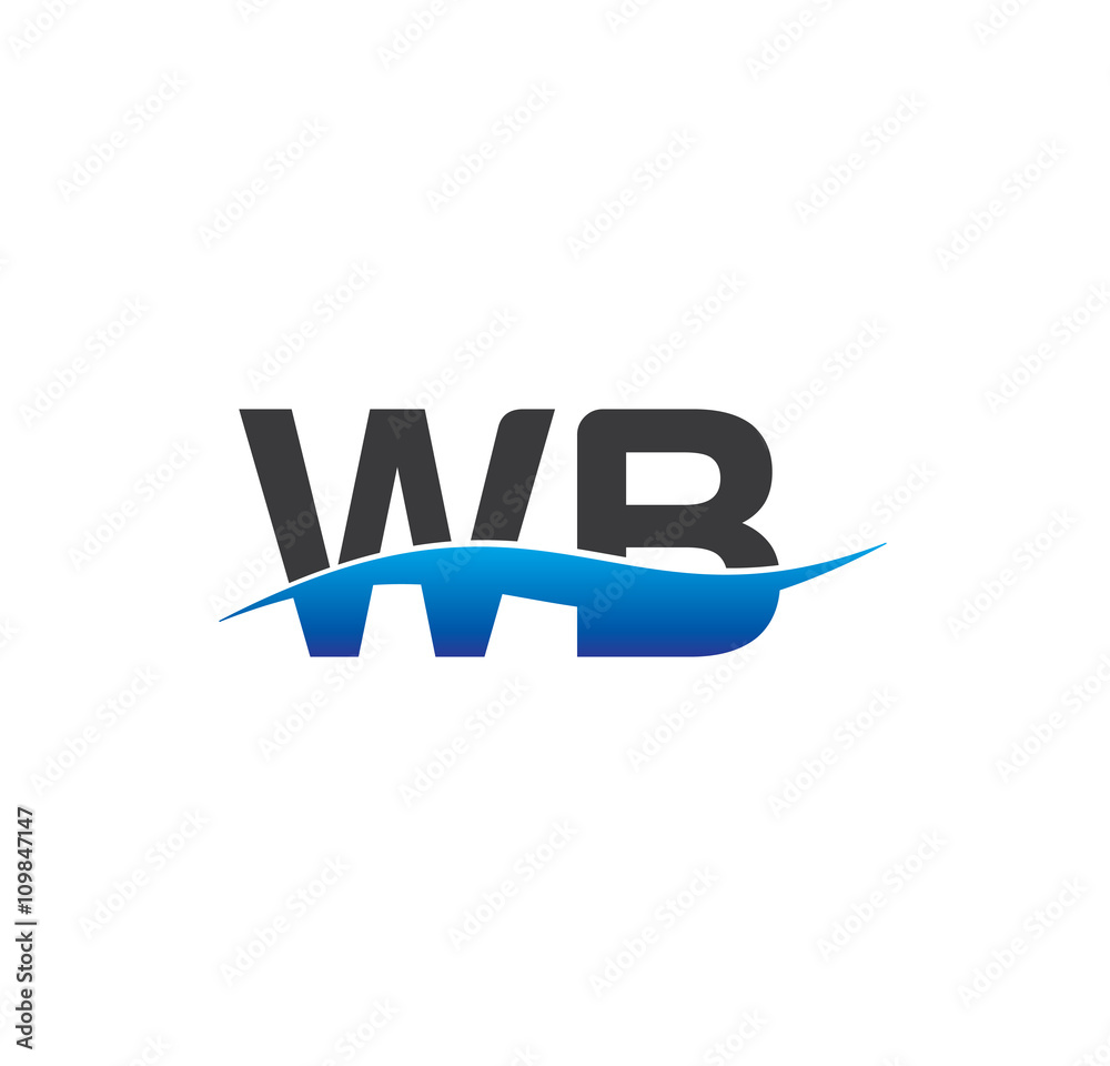 wb initial logo with swoosh blue and grey