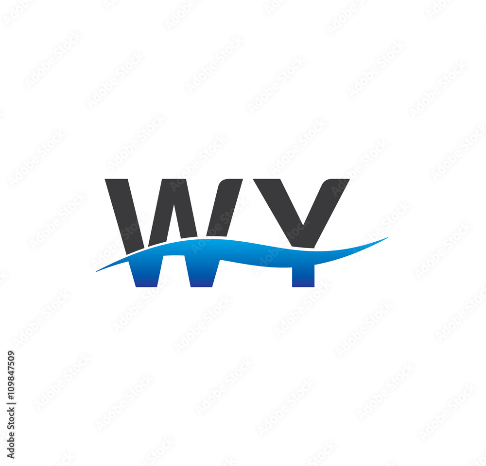 wy initial logo with swoosh blue and grey